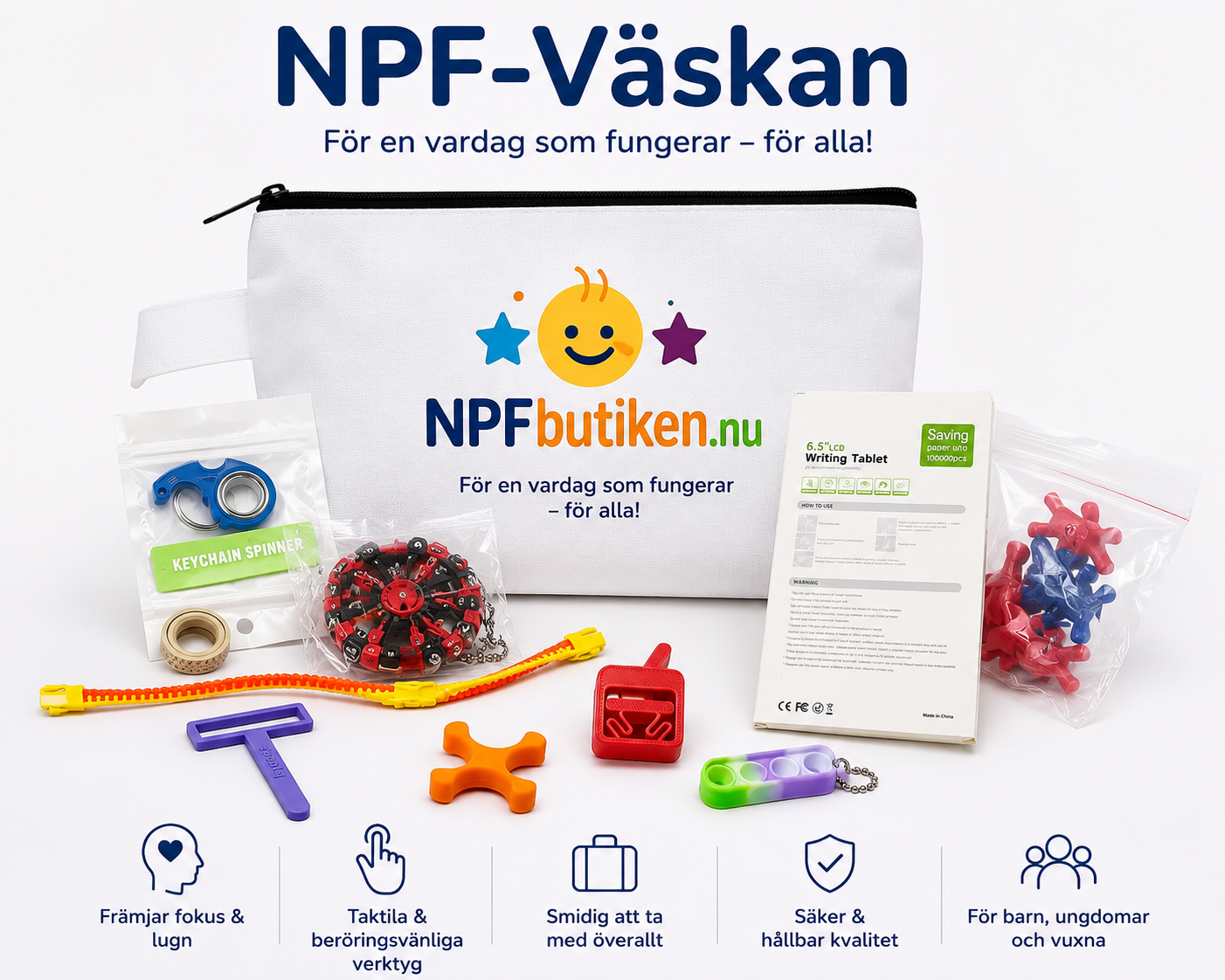Ett kit med massor av roliga fidgets och hjälpmedel!